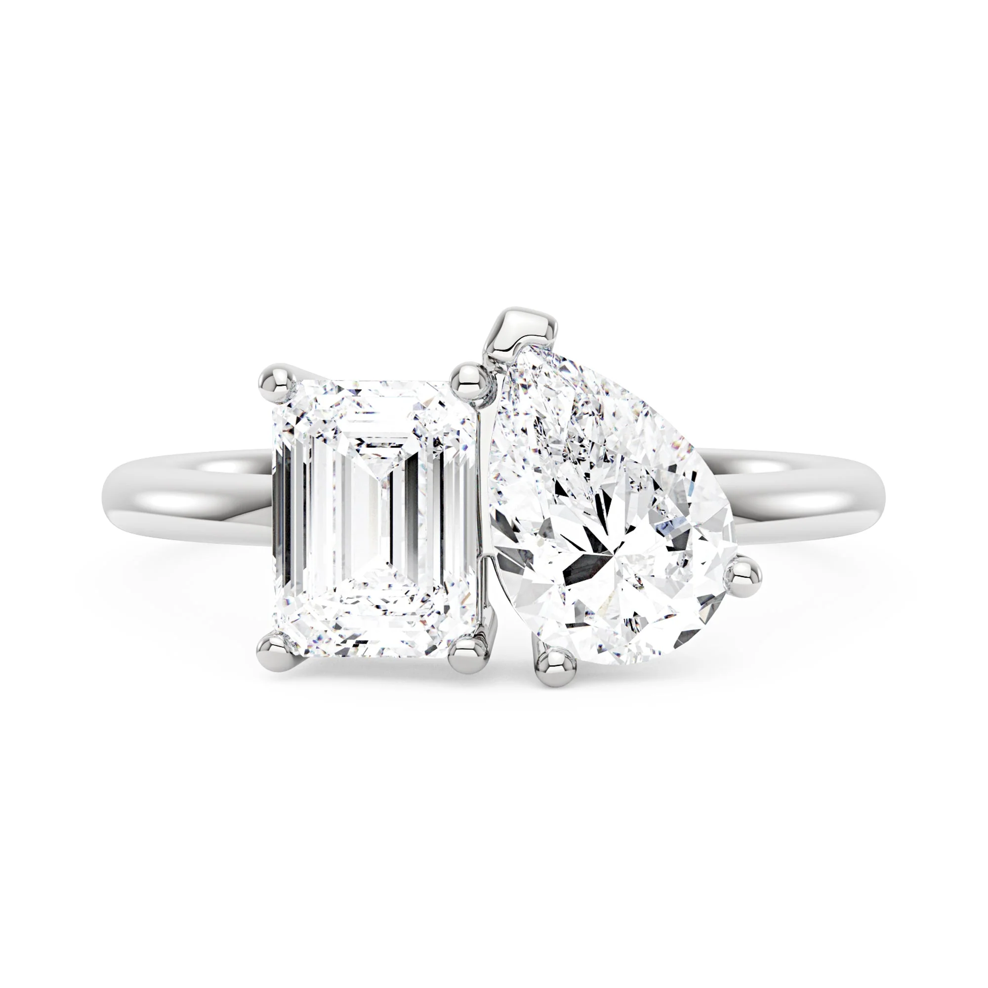 Emerald and Pear Moissanite Toi et Moi Ring - Image 4