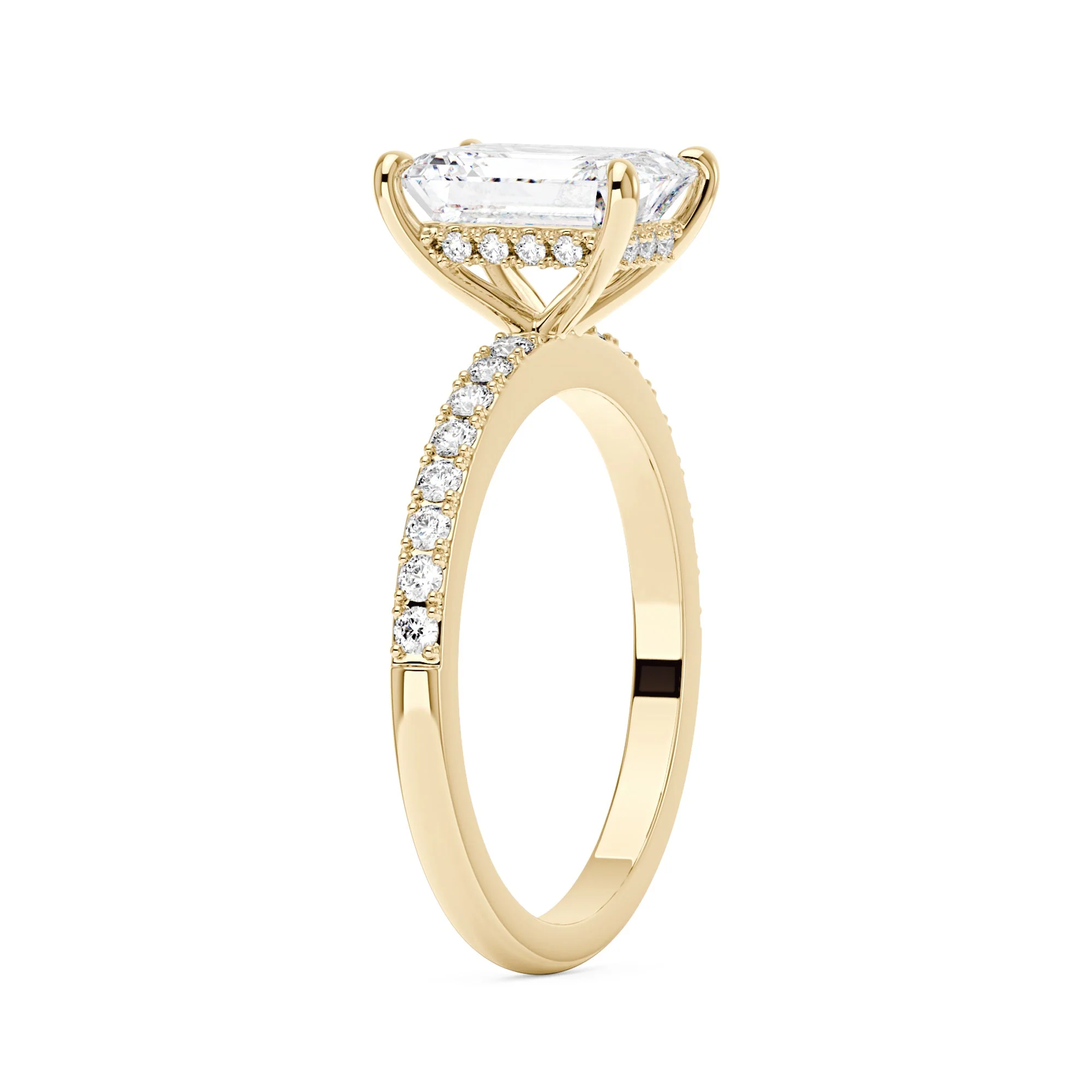 Emerald Hidden Halo Ring With Pavé Band - Image 5