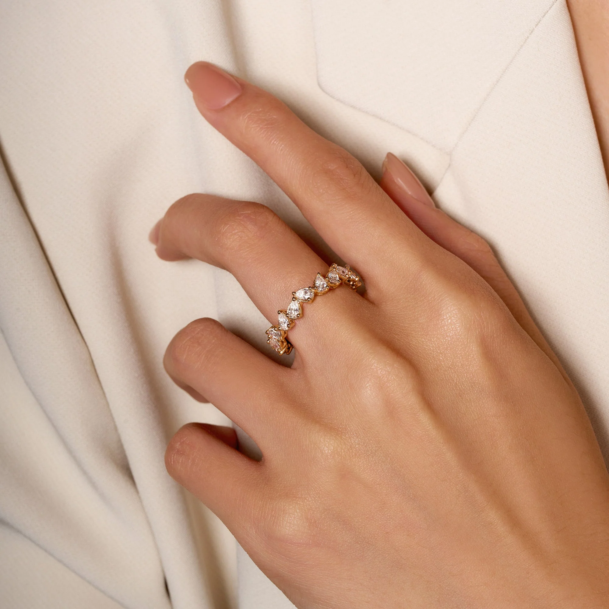 Irregular Pear Moissanite Bezel Eternity Band - Image 8