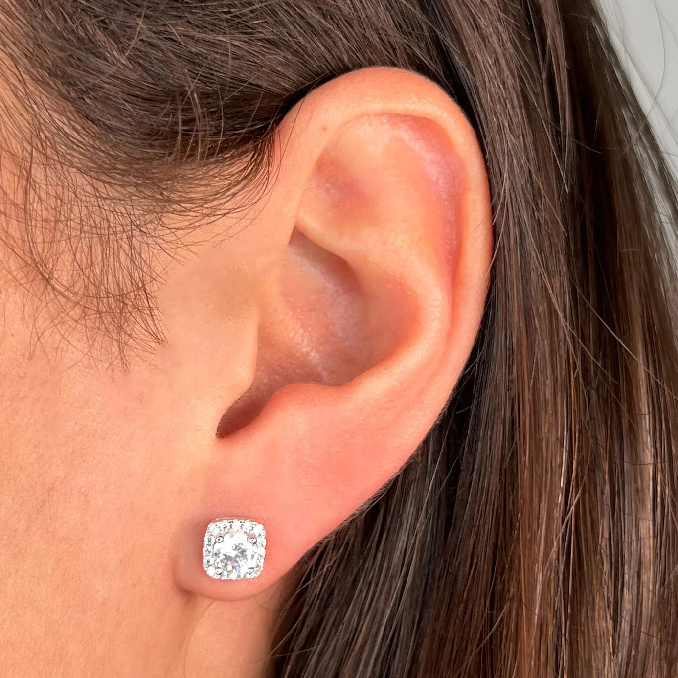 Sterling Silver Mini Square Halo Earrings - Image 3