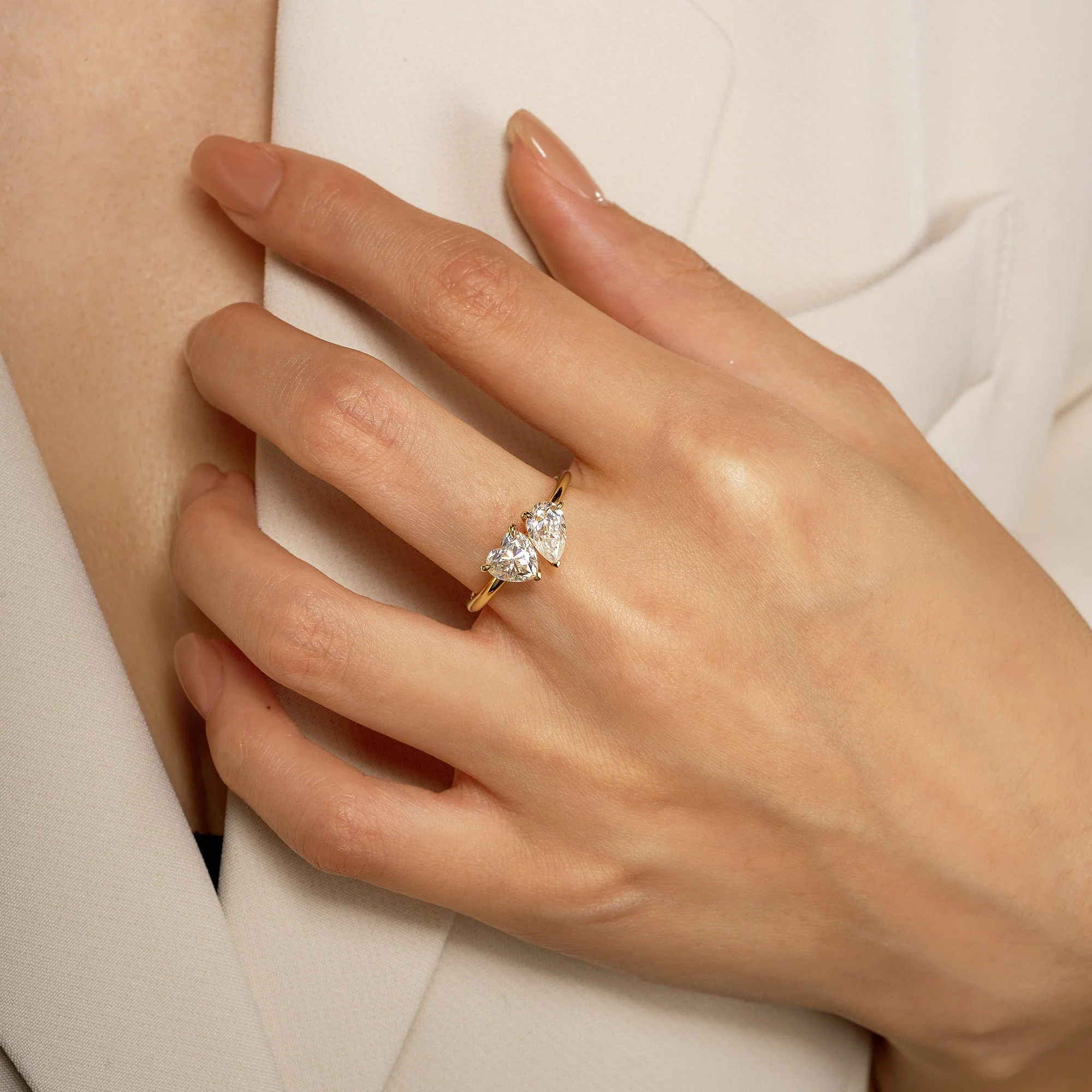 Pear Heart Moissanite Toi et Moi Ring - Image 7