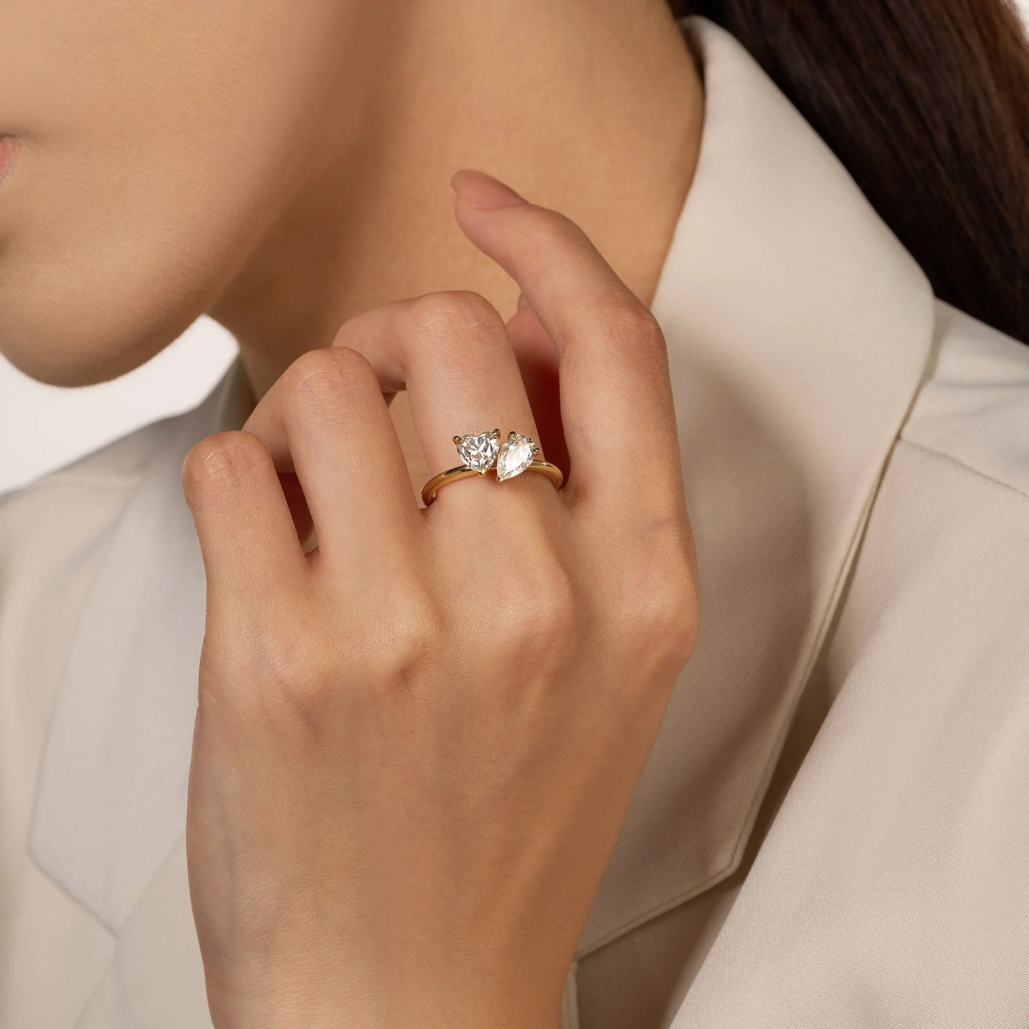 Pear Heart Moissanite Toi et Moi Ring - Image 8