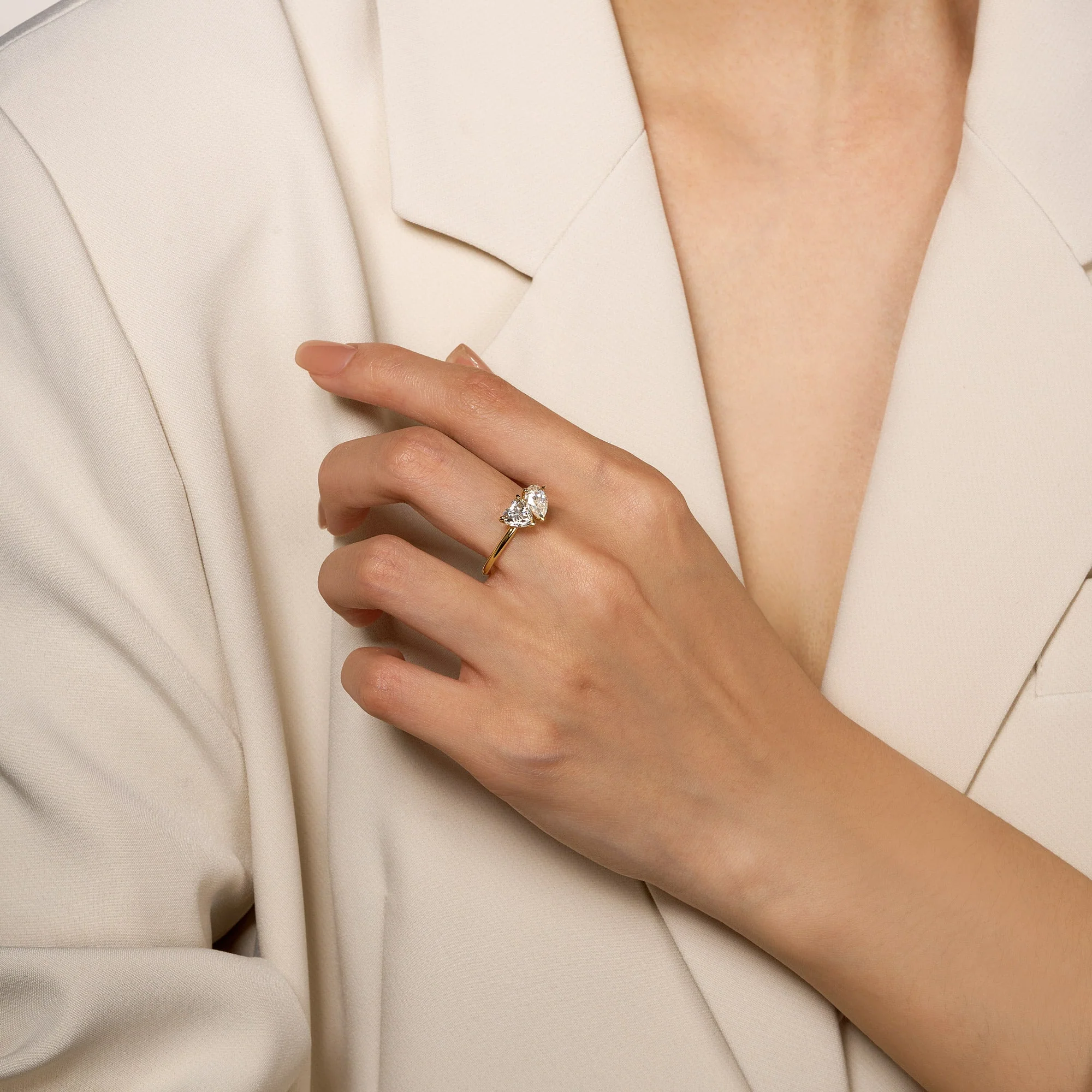 Pear Heart Moissanite Toi et Moi Ring - Image 9