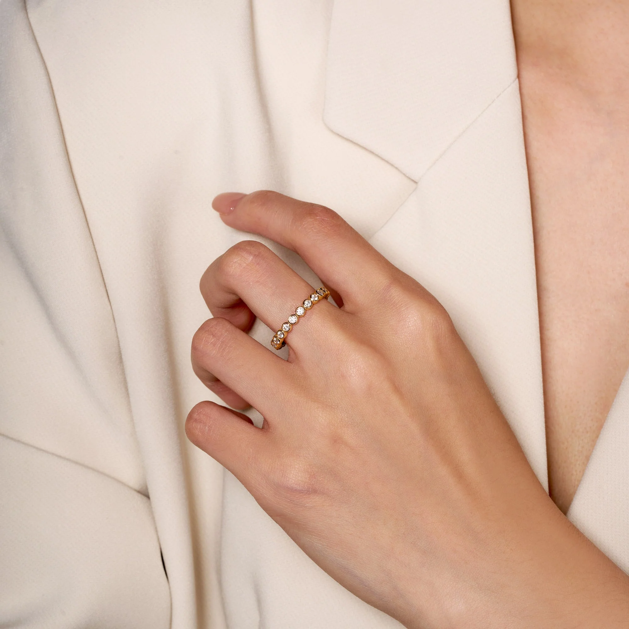 Round Moissanite Bezel Eternity Band - Image 8