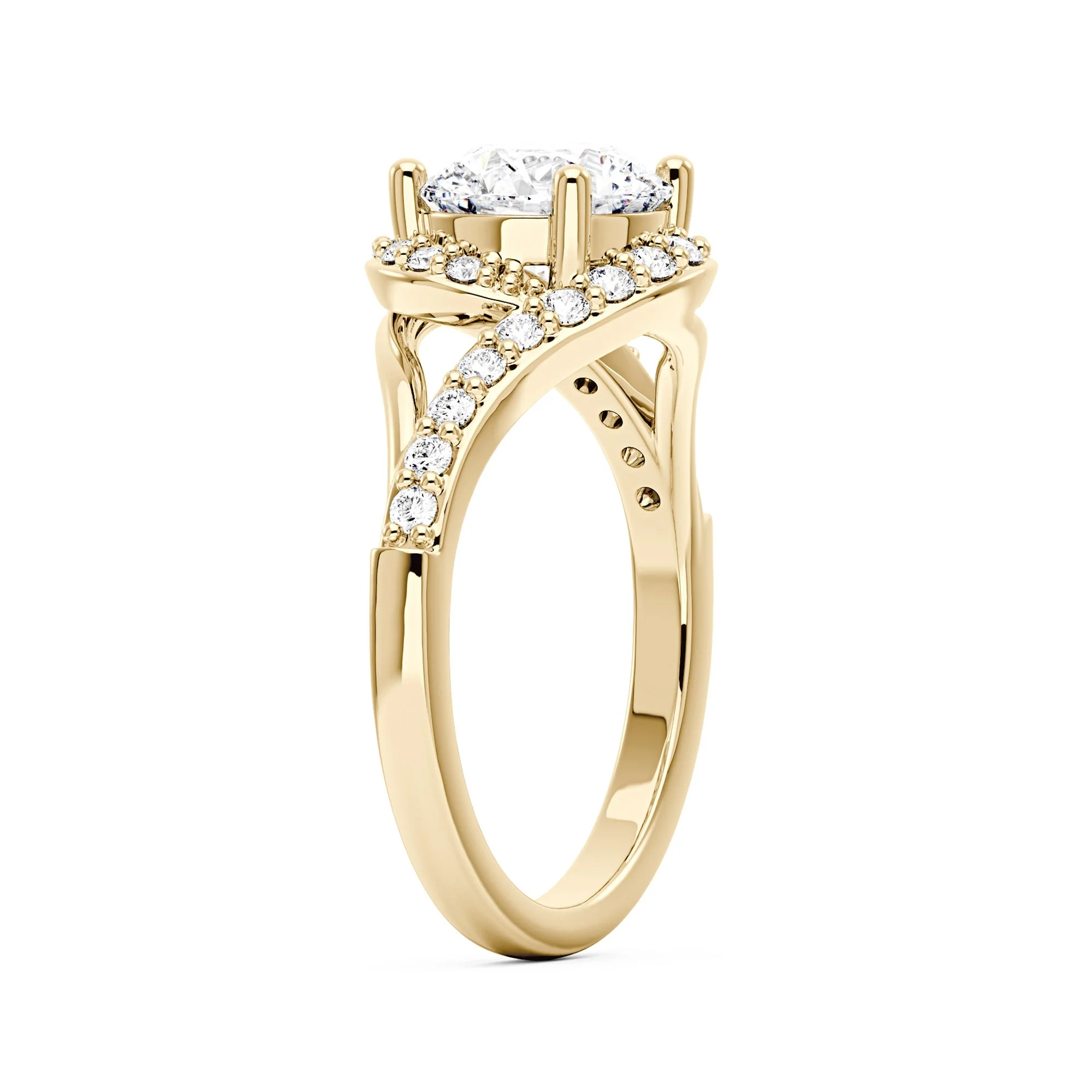 Starlight Halo Moissanite Ring with Twist Pavé Band - Image 5